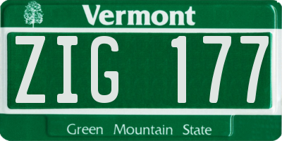 VT license plate ZIG177
