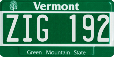 VT license plate ZIG192