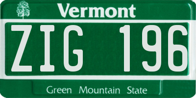 VT license plate ZIG196