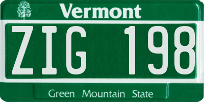 VT license plate ZIG198