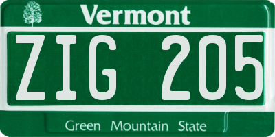 VT license plate ZIG205