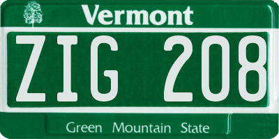 VT license plate ZIG208