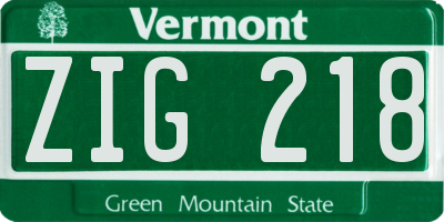 VT license plate ZIG218