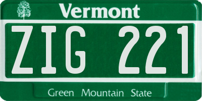 VT license plate ZIG221