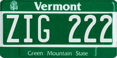 VT license plate ZIG222
