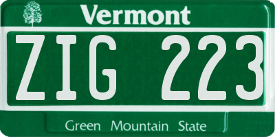 VT license plate ZIG223