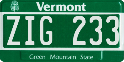 VT license plate ZIG233