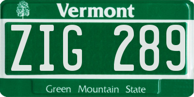 VT license plate ZIG289