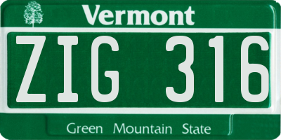 VT license plate ZIG316