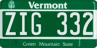 VT license plate ZIG332