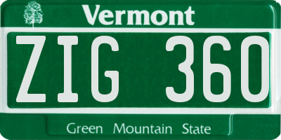 VT license plate ZIG360