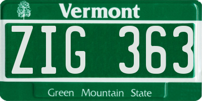 VT license plate ZIG363