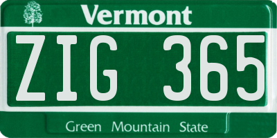 VT license plate ZIG365