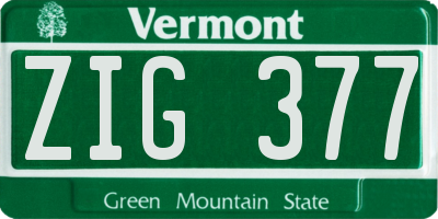 VT license plate ZIG377