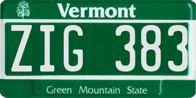 VT license plate ZIG383