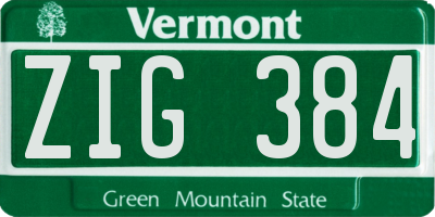 VT license plate ZIG384