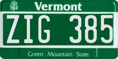 VT license plate ZIG385