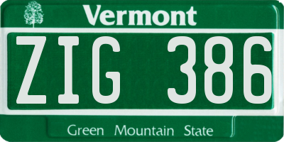 VT license plate ZIG386