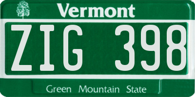 VT license plate ZIG398
