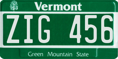 VT license plate ZIG456