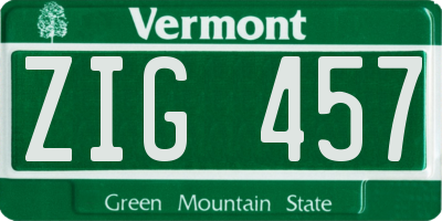 VT license plate ZIG457