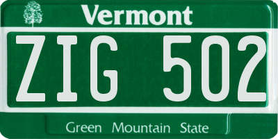 VT license plate ZIG502
