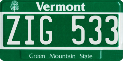 VT license plate ZIG533