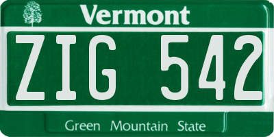VT license plate ZIG542