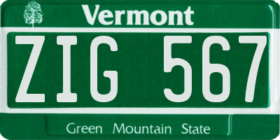 VT license plate ZIG567