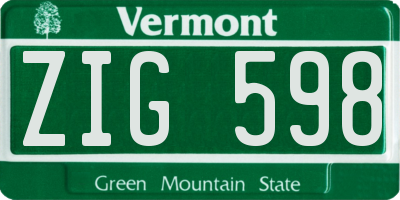 VT license plate ZIG598