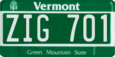 VT license plate ZIG701