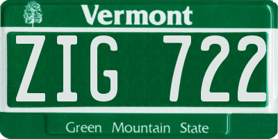 VT license plate ZIG722