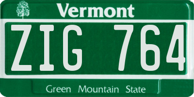 VT license plate ZIG764