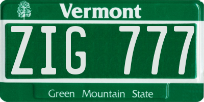 VT license plate ZIG777