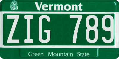 VT license plate ZIG789