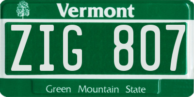 VT license plate ZIG807