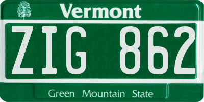 VT license plate ZIG862