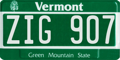 VT license plate ZIG907