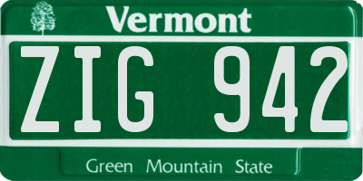 VT license plate ZIG942