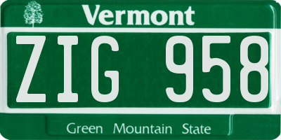 VT license plate ZIG958
