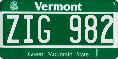 VT license plate ZIG982