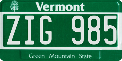 VT license plate ZIG985