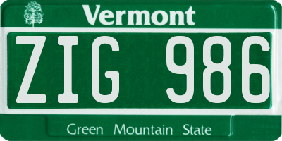 VT license plate ZIG986