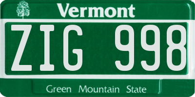 VT license plate ZIG998