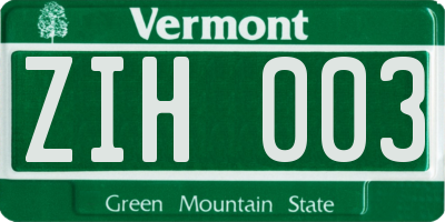 VT license plate ZIH003