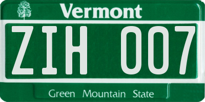 VT license plate ZIH007