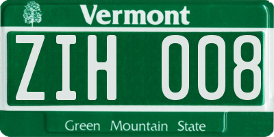 VT license plate ZIH008