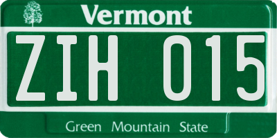 VT license plate ZIH015