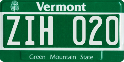 VT license plate ZIH020