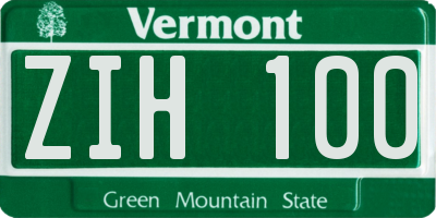 VT license plate ZIH100